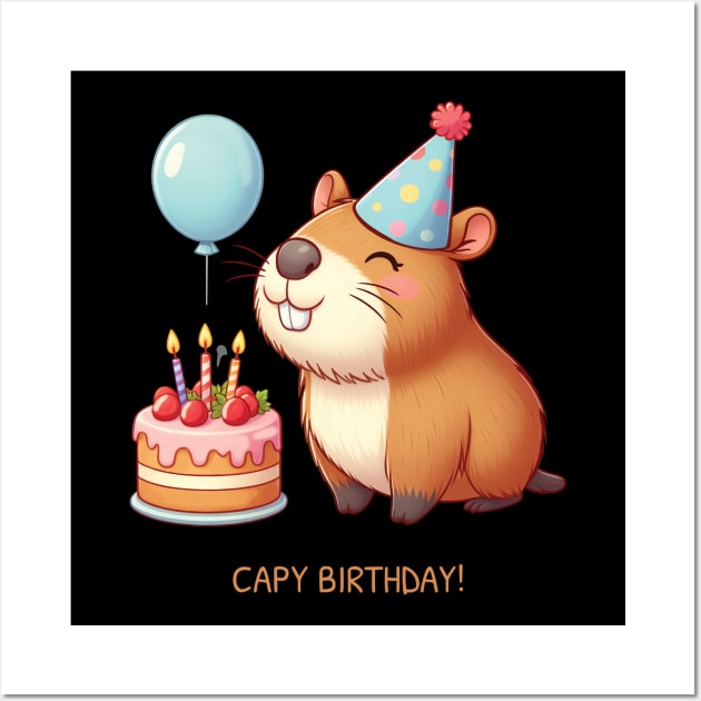 Capy Birthday Capybara Kawaii Wall Art by ThesePrints